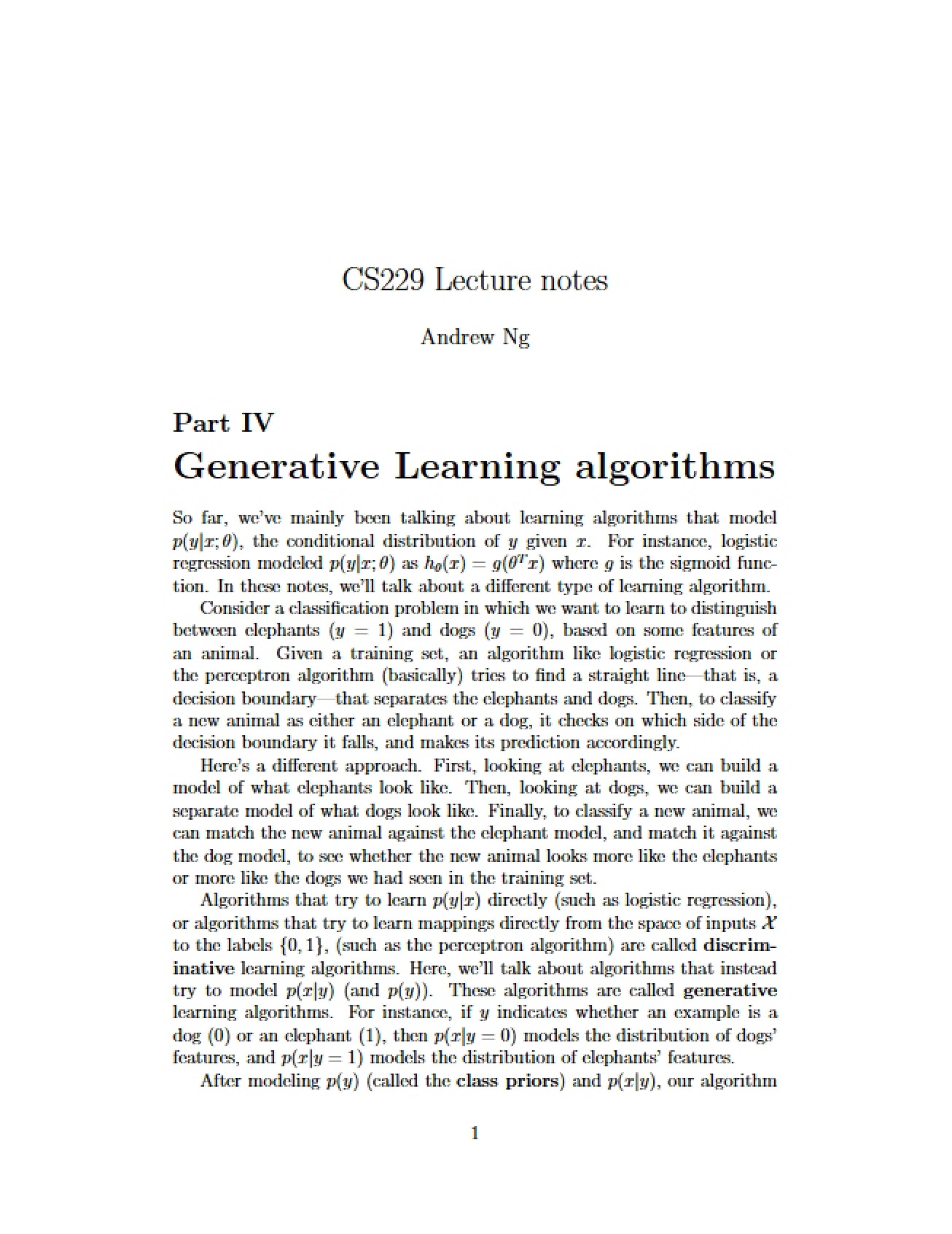 Machine Learning Lectures Notes