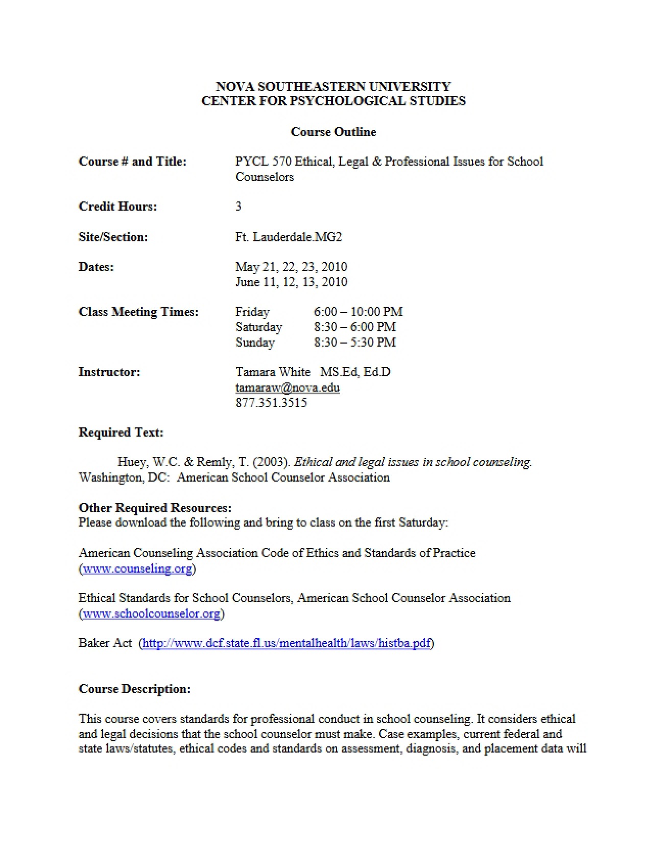 Professional Issues for Counselors Syllabus