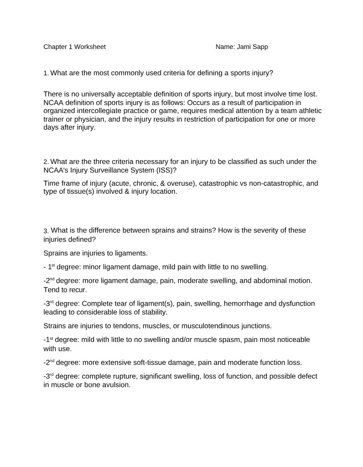 Worksheet for Chapter 1