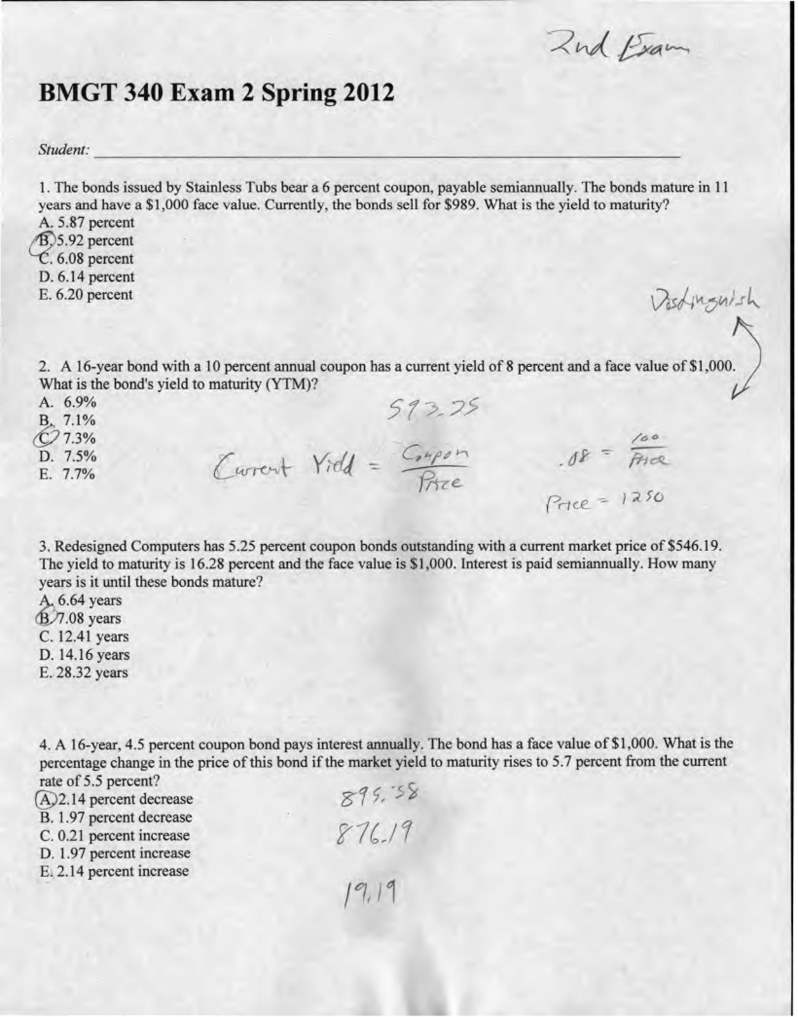Second Finance Exam