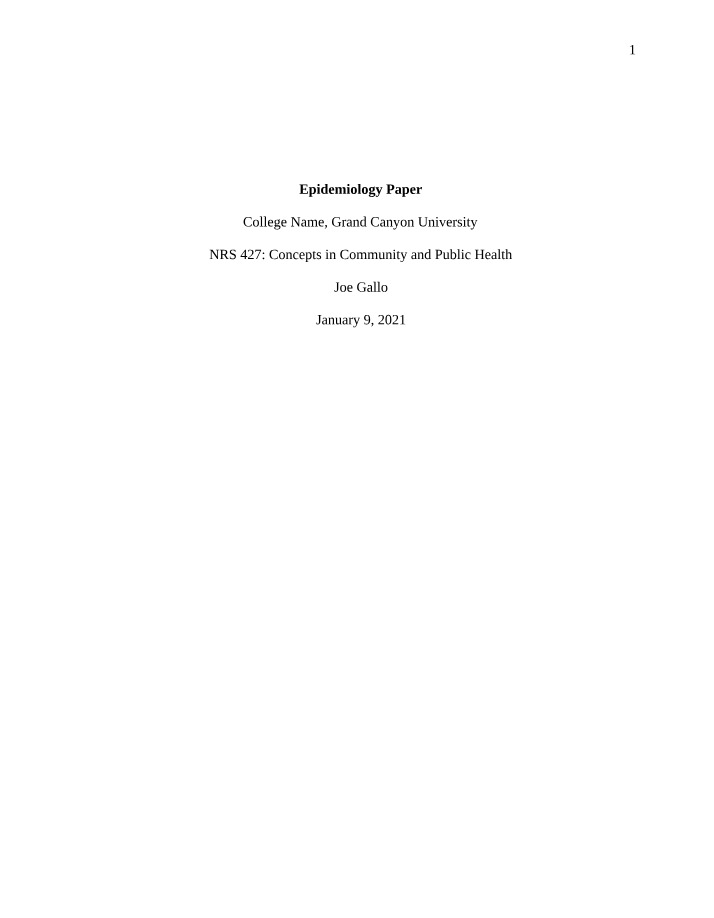 Epidemiology Paper - NRS 427