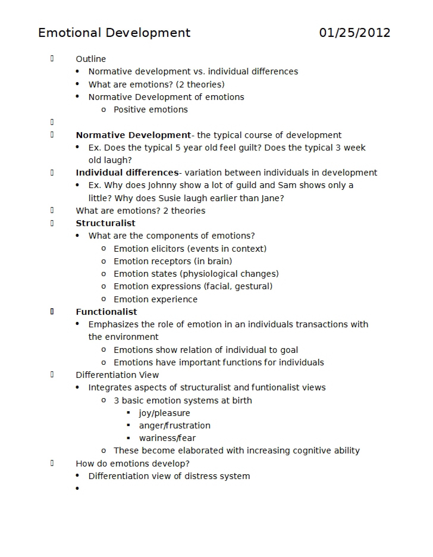 Incomplete Notes Emotional Development