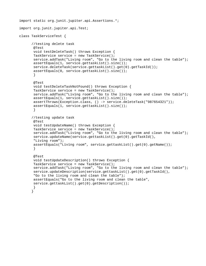 TaskService Java Test Class