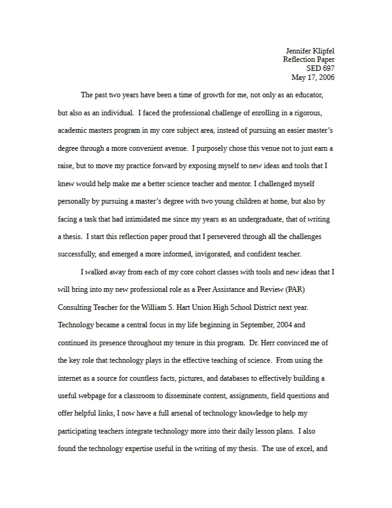 Paper for Reflection