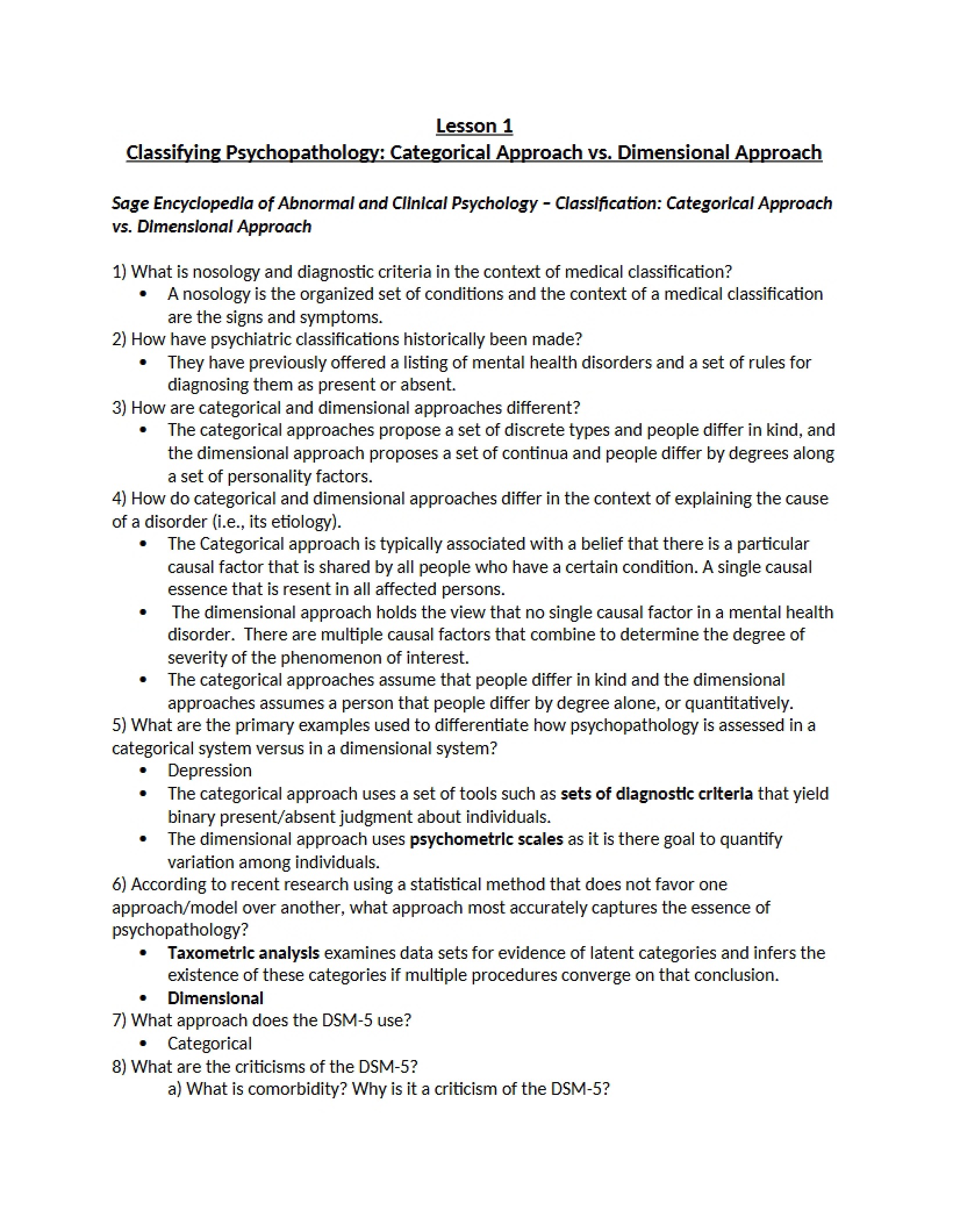 Psychopathology Classification
