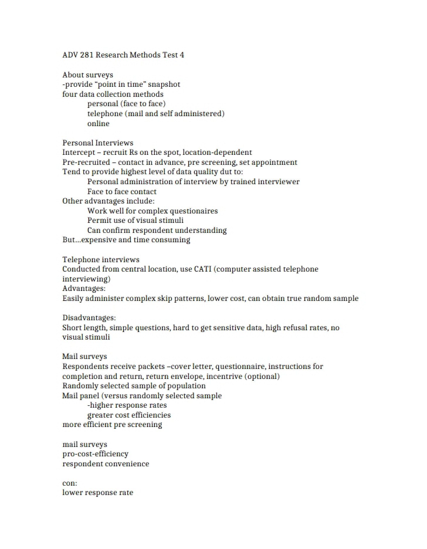 Test Four Research Methods