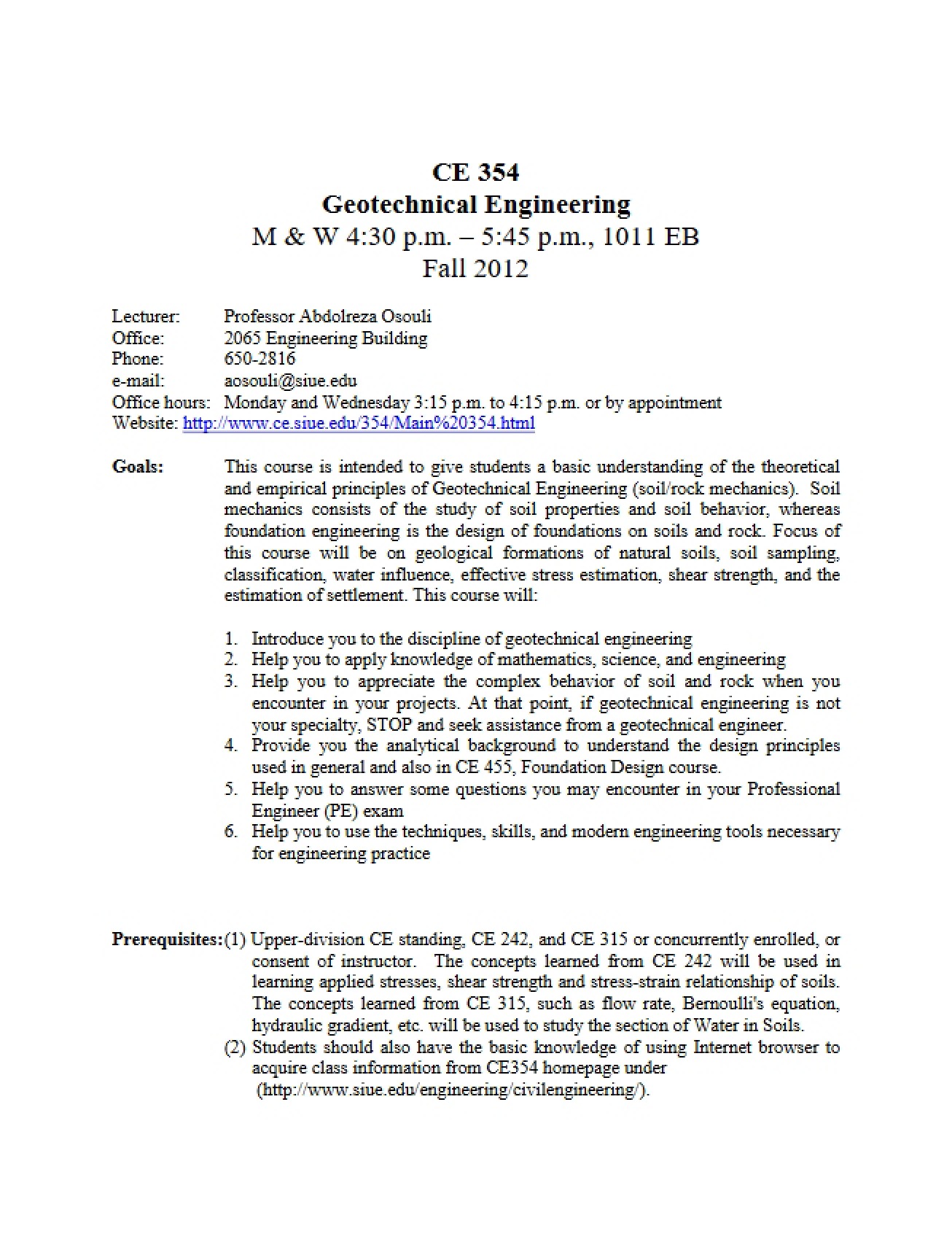 Geotechnical Engineering Course Syllabus