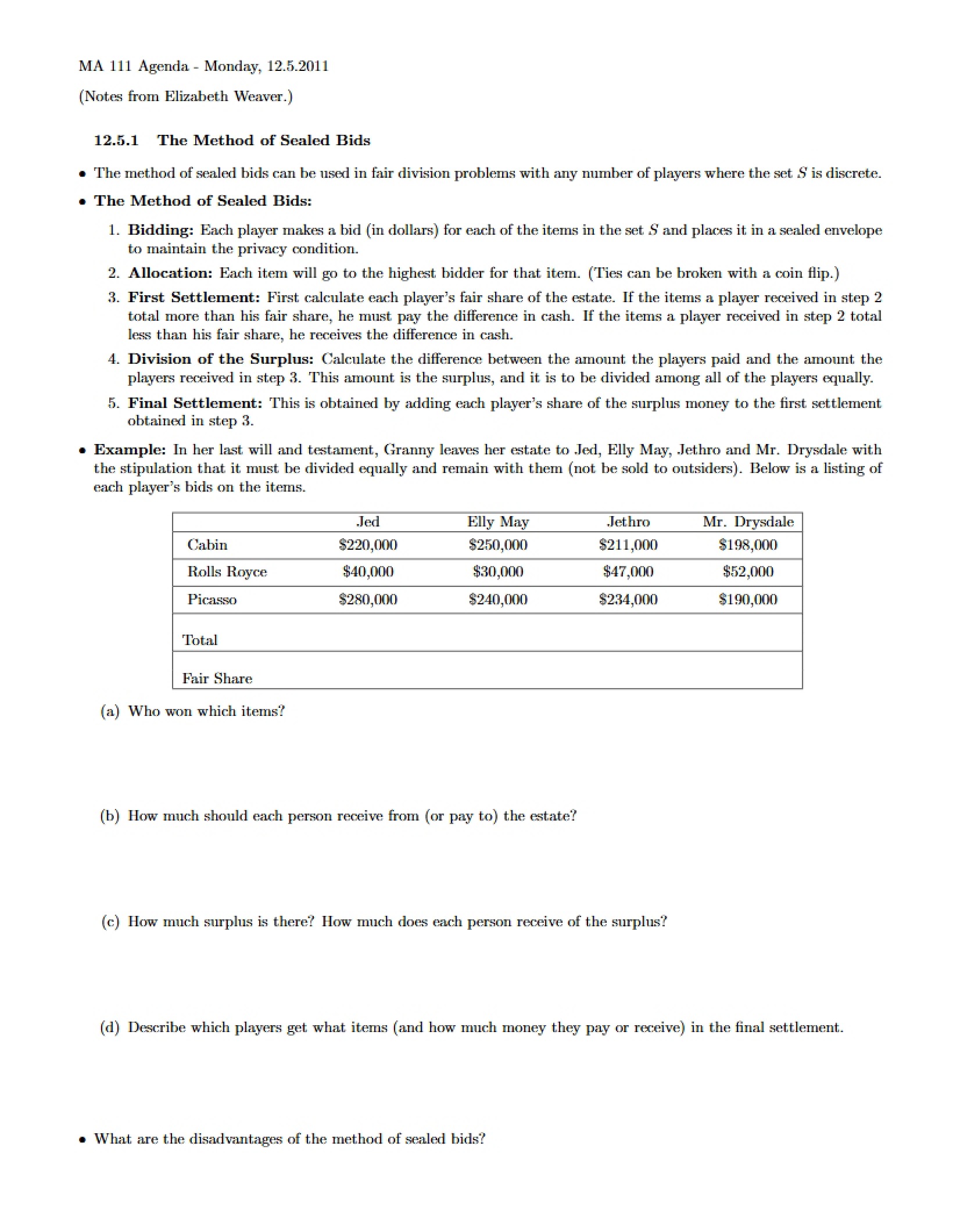 Sealed Bids Method