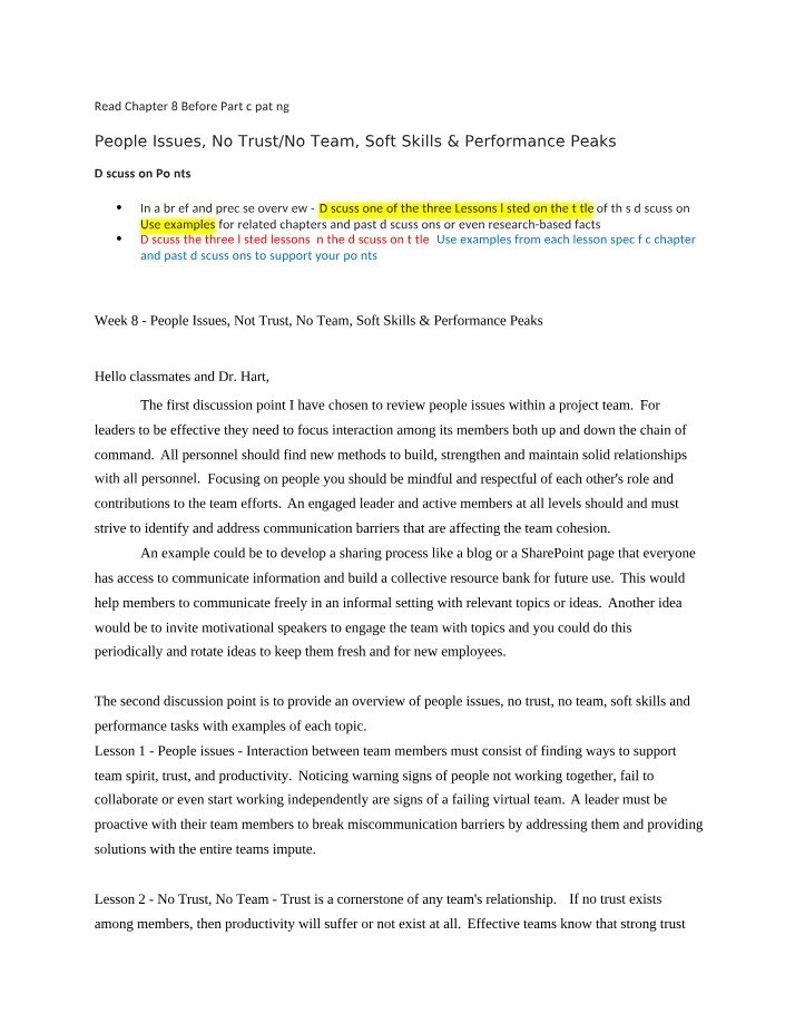 Week 8 People Issues and Performance Peaks Section C