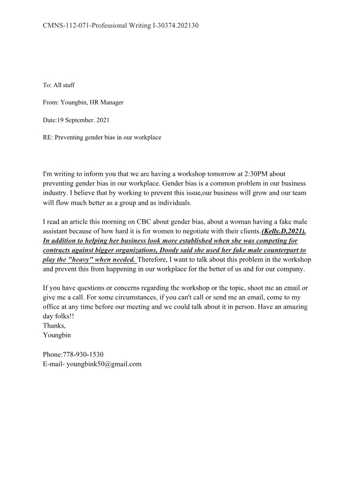 Professional Writing I - CMNS 112