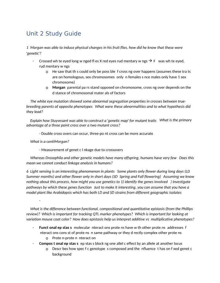 Study Guide for Unit 2