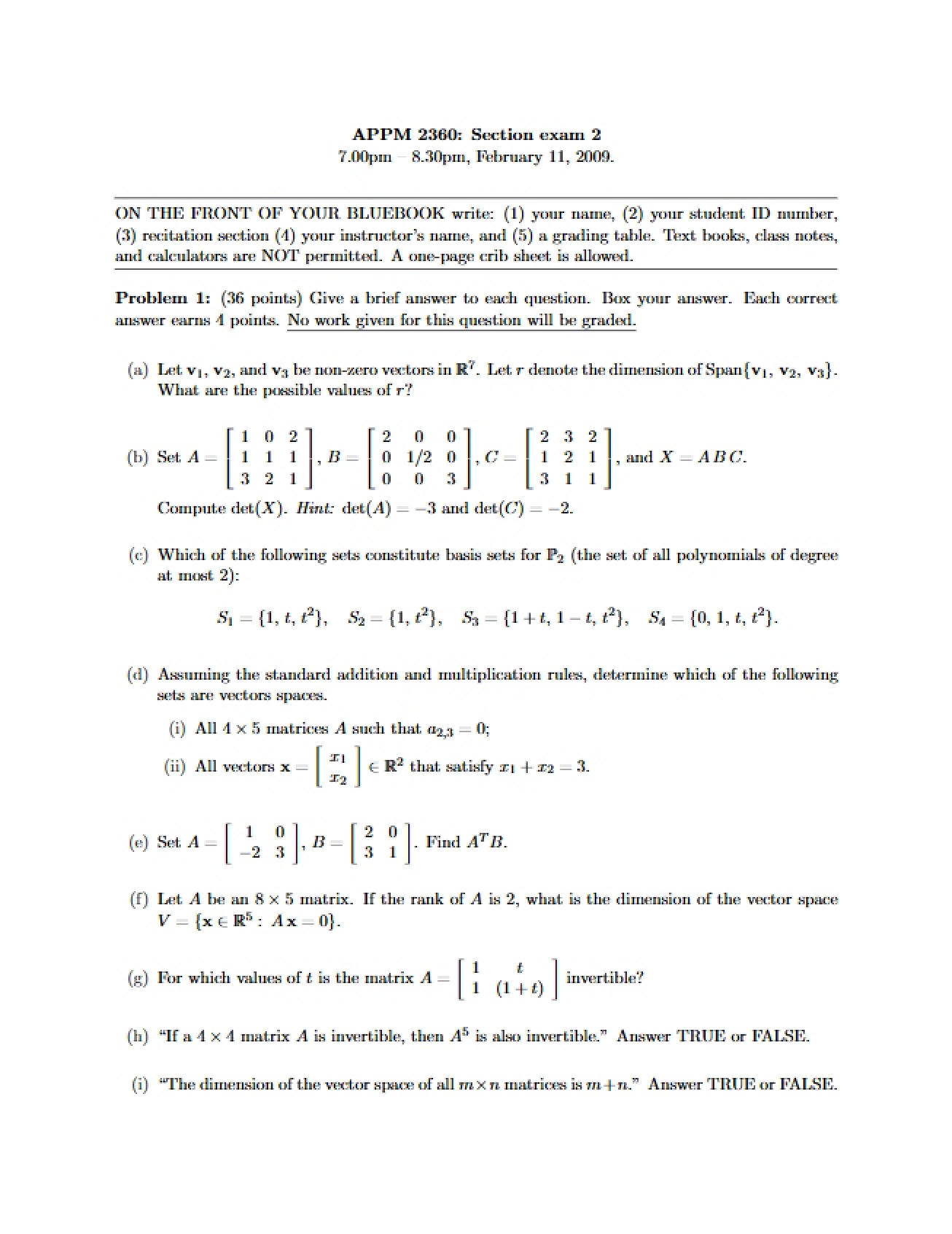 Exam on Differential Equations (2a)