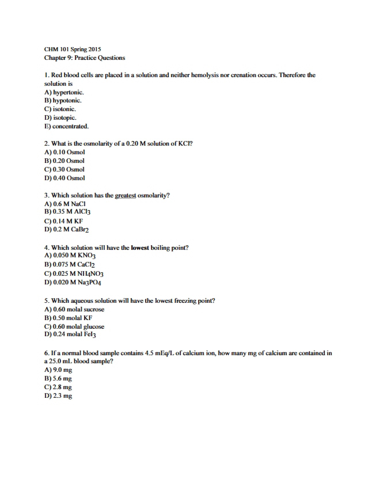 Chapter Nine Practice Questions