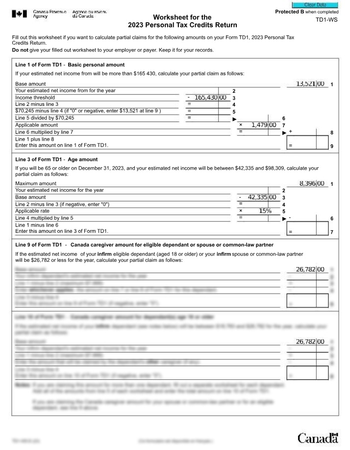 Worksheet - 2023 Personal Tax Credits Return