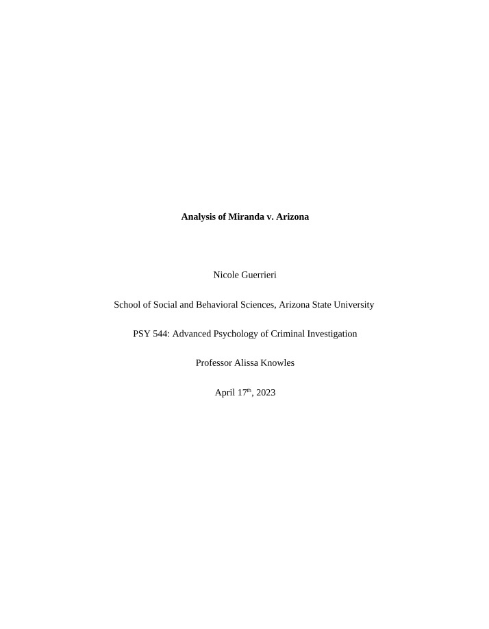 Miranda v. Arizona Case Analysis