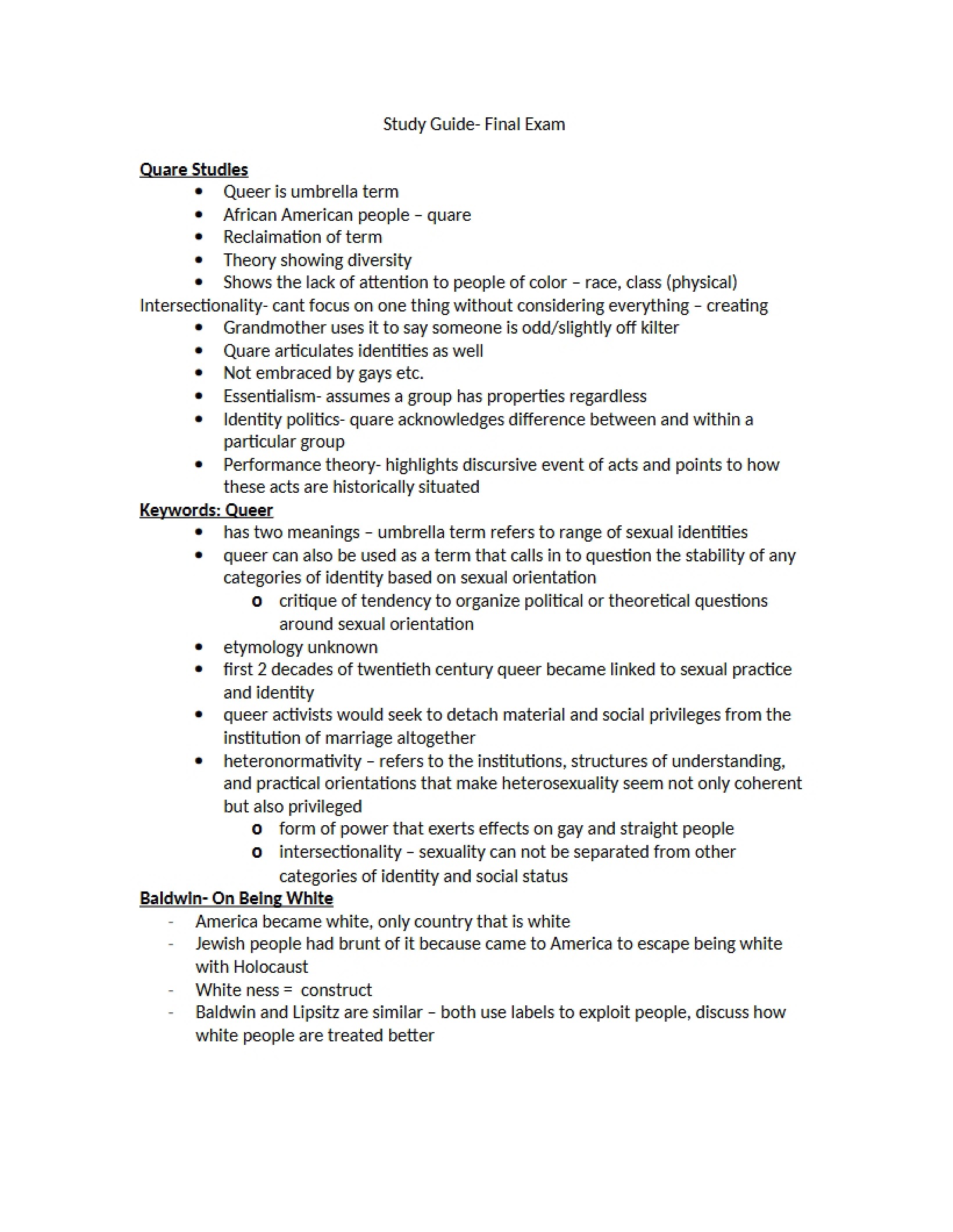 Final Exam Study Guide