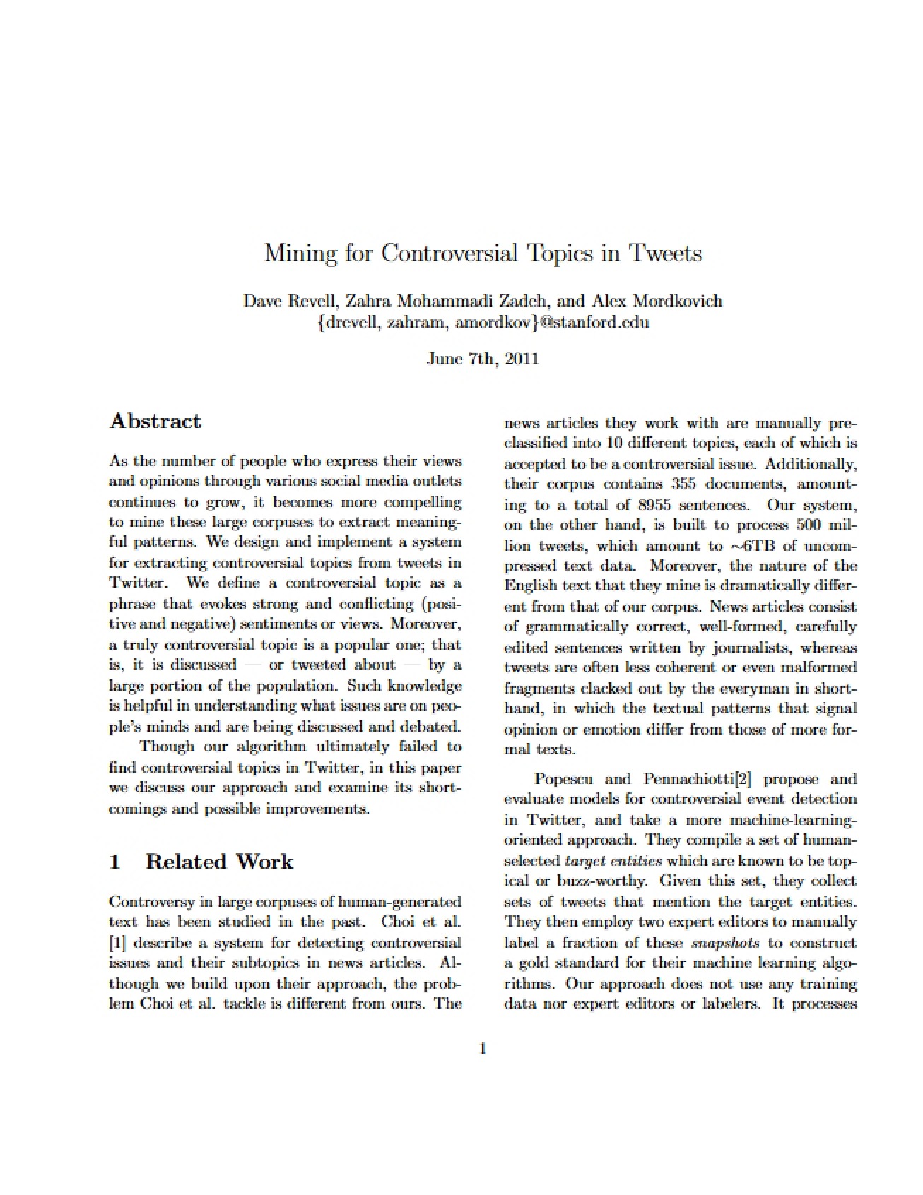 Mining for Topics that are Controversial in Tweets