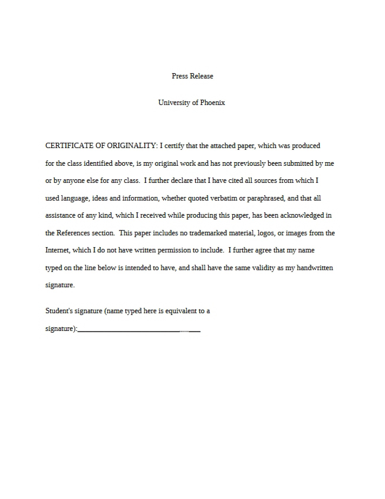 Release for the Press