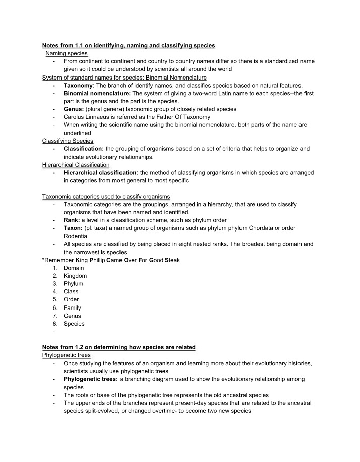 Species Classification and Binomial Nomenclature