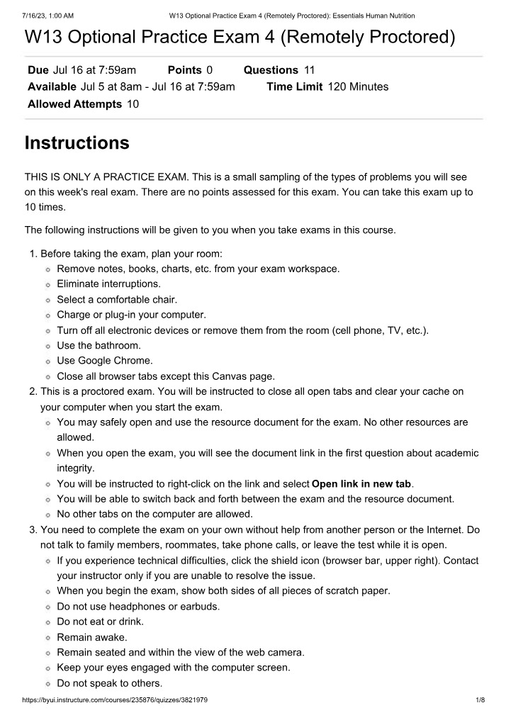 Week 13 Optional Practice Exam 4 Tips