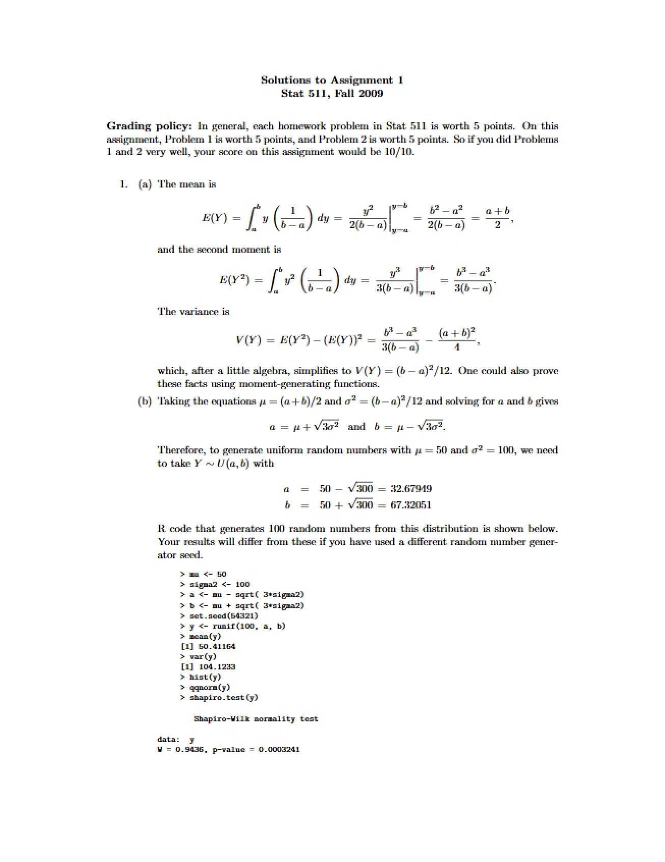 Assignment 1 Solutions (511)