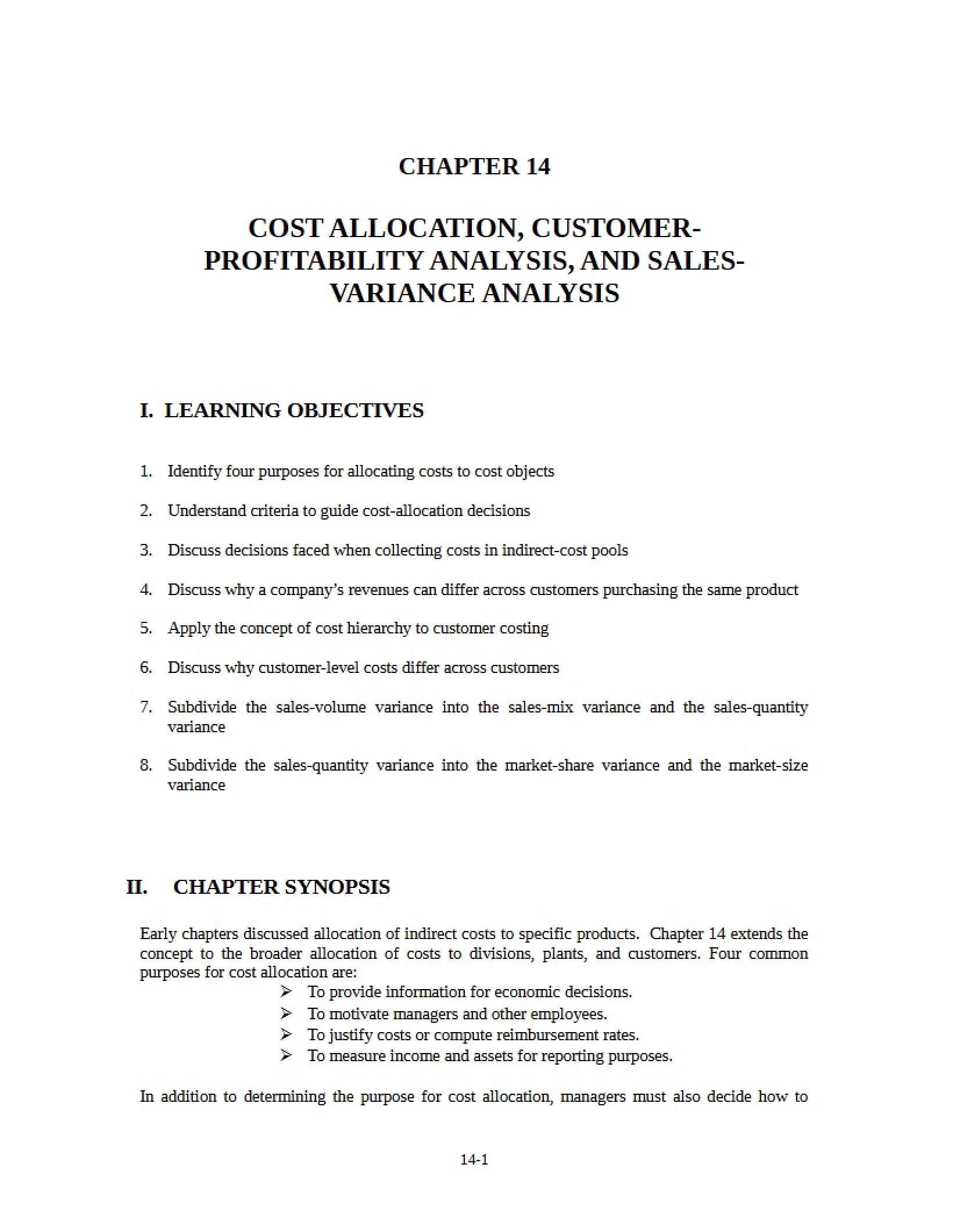 Sales, Profitability, and Cost Allocation