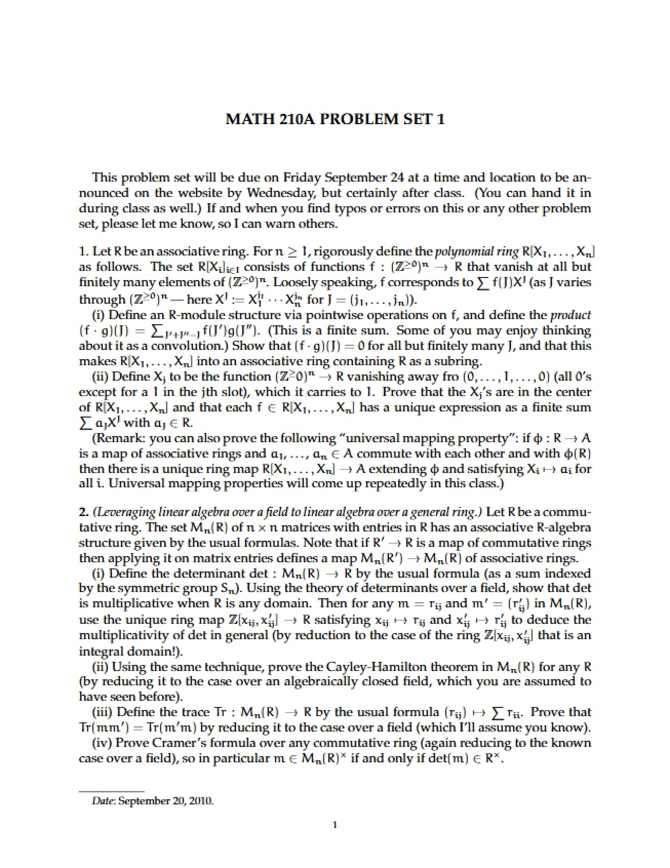First Problem Set for Modern Algebra I