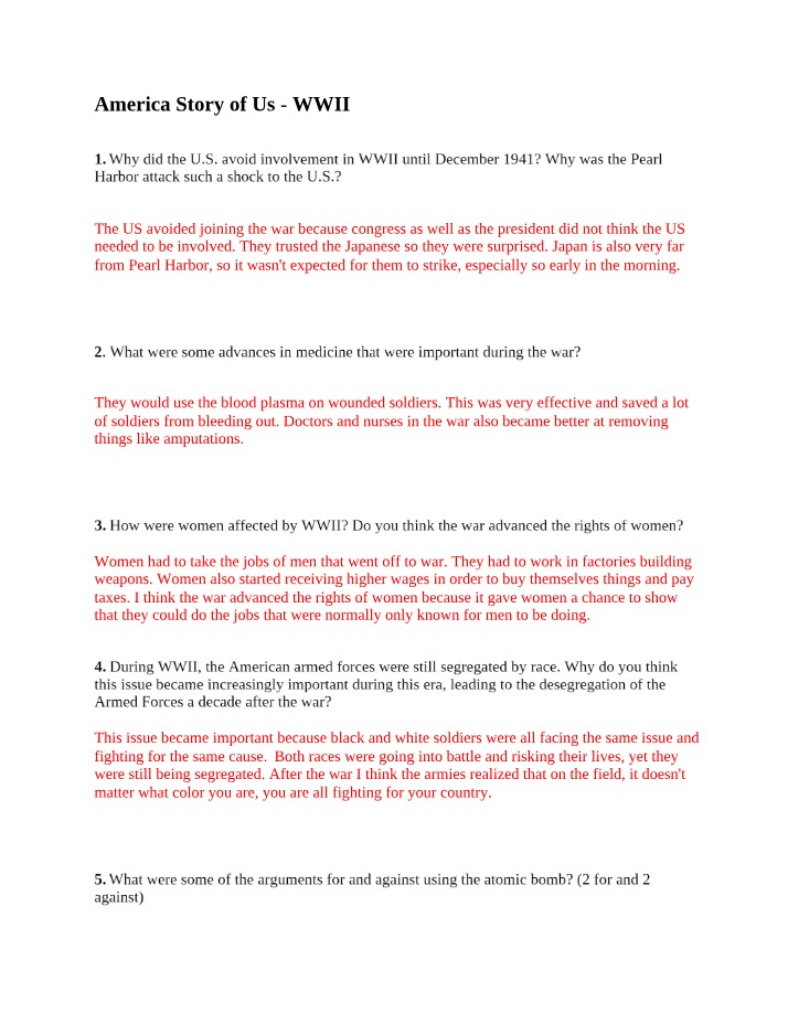 WWII Questions and Answers from America The Story of Us