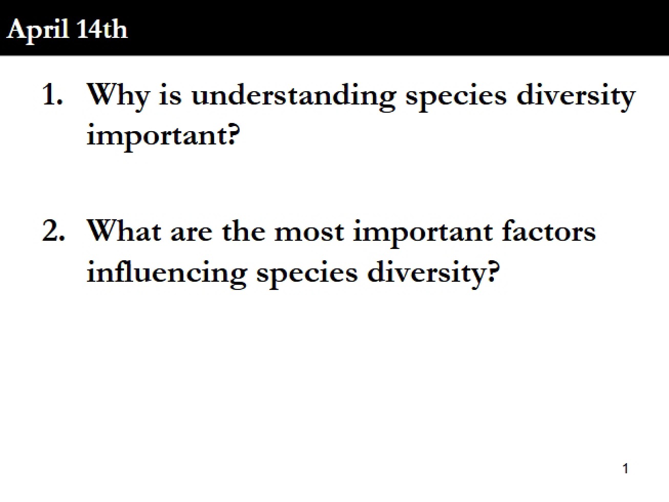 Diversity of Species