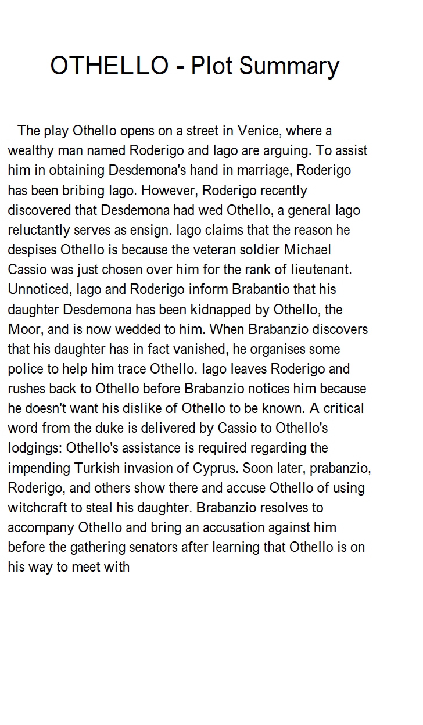 Plot Overview Othello
