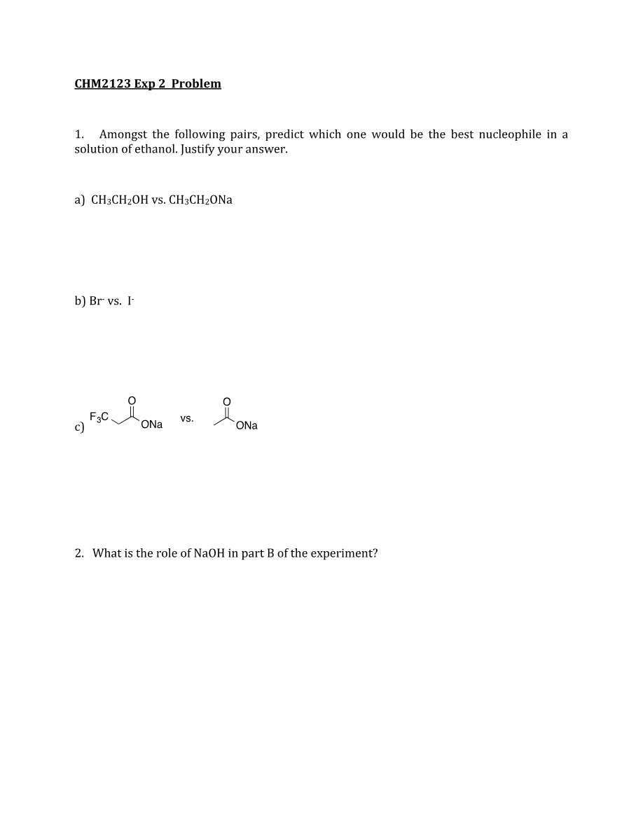 Problem for Experiment 2 - CHM2123