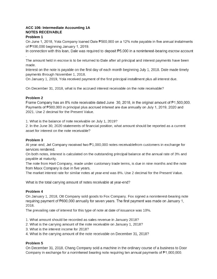 Notes Receivable - Practice Problems