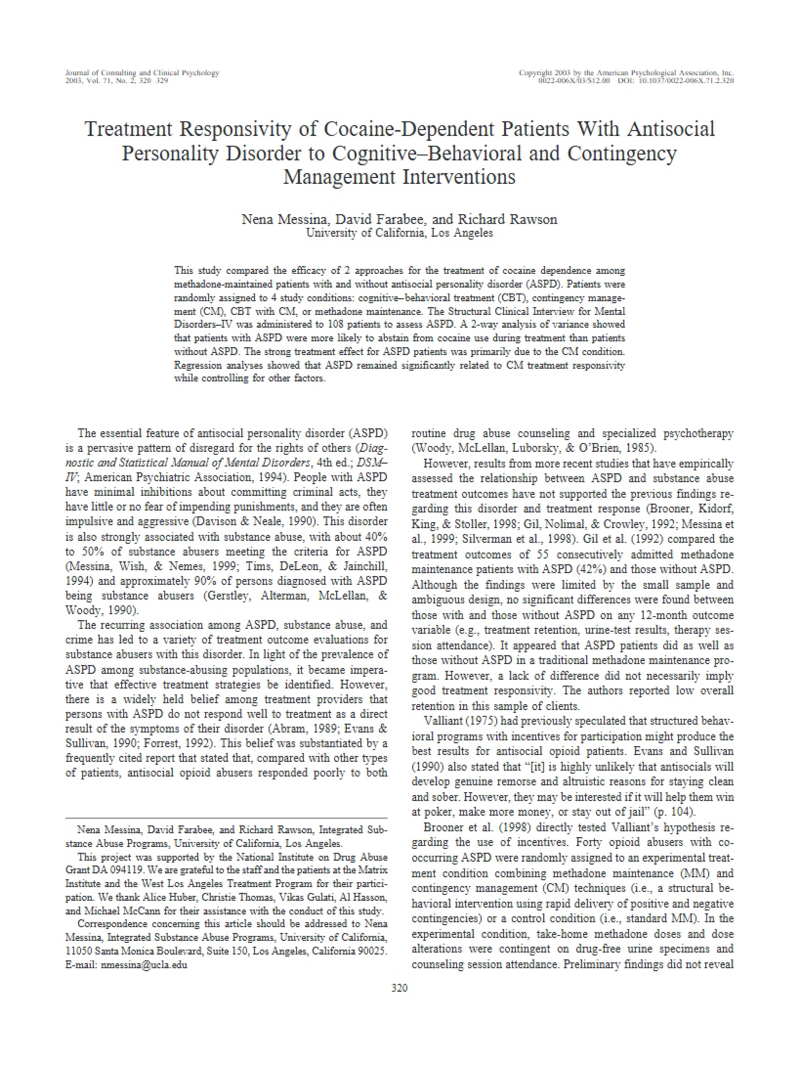 Antisocial Personality Disorder and Cocaine Dependence Treatment Responsivity
