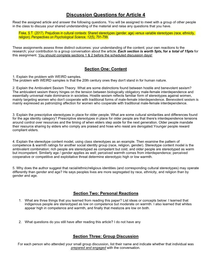 Discussion Questions for Article 4