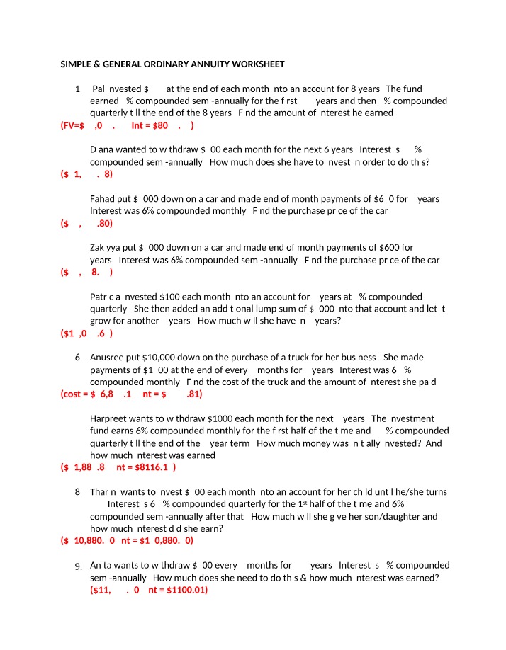 Worksheet on Simple and General Ordinary Annuity