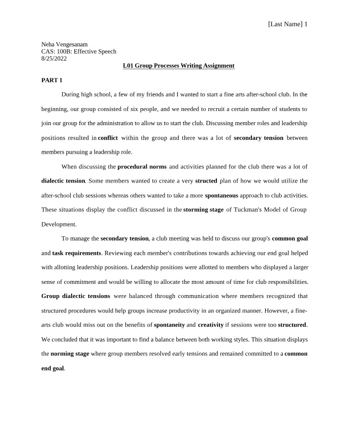 Writing Assignment - Group Processes