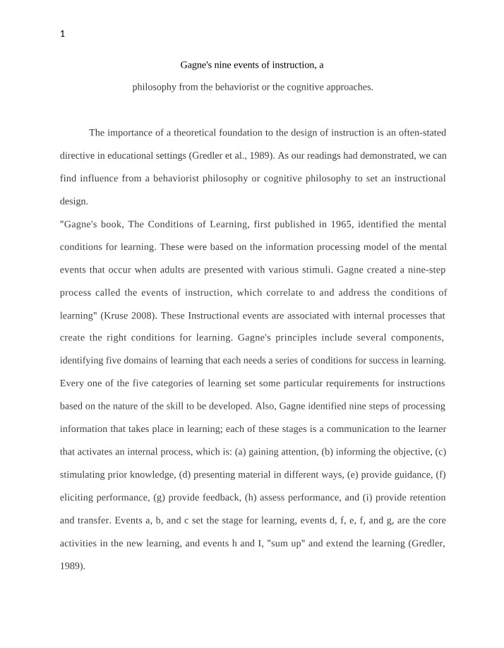 Gagne's Nine Events of Instruction - A Guide