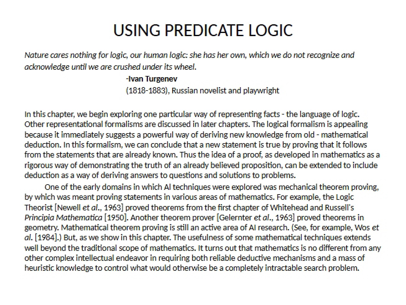 Application of Predicate Logic in AI