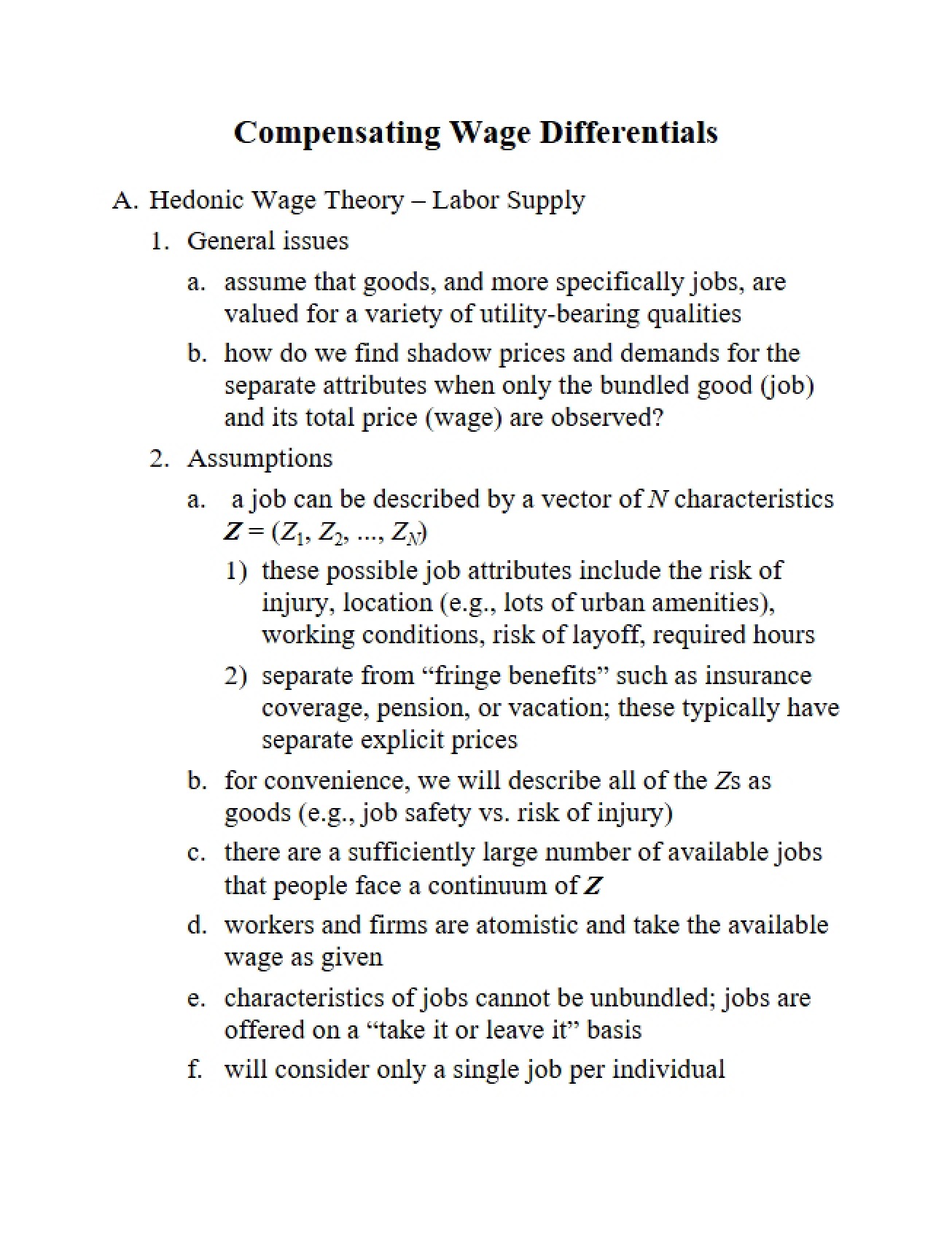 Differentials in Compensating Wages