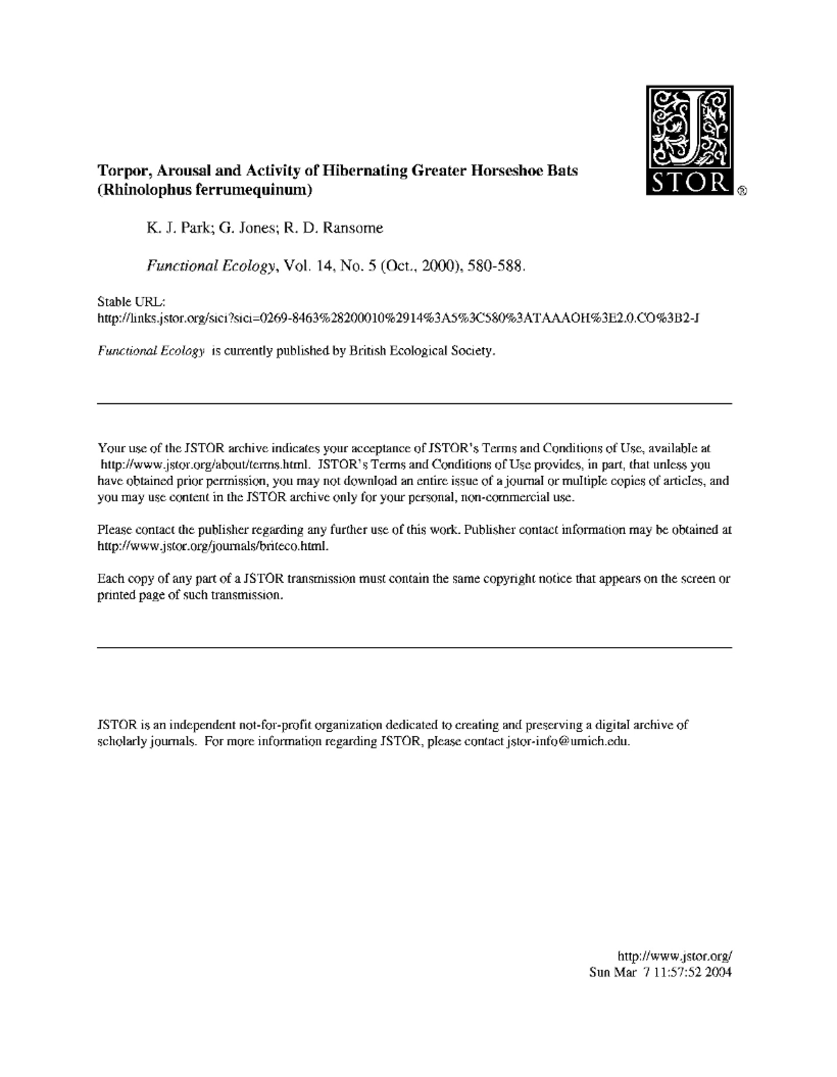Hibernating Horseshoe Bats Activity, Arousal, and Torpor