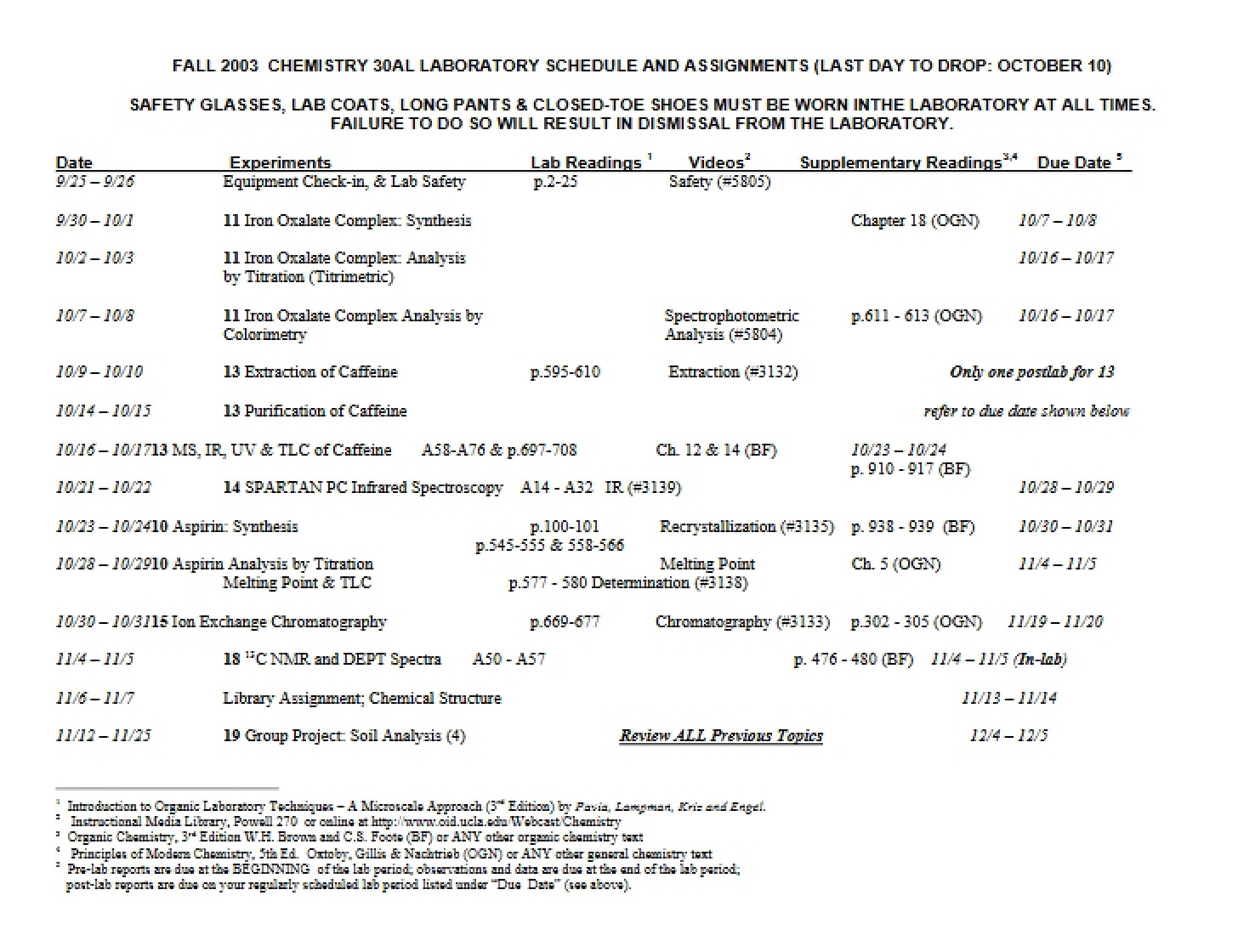 30AL Lab Schedule