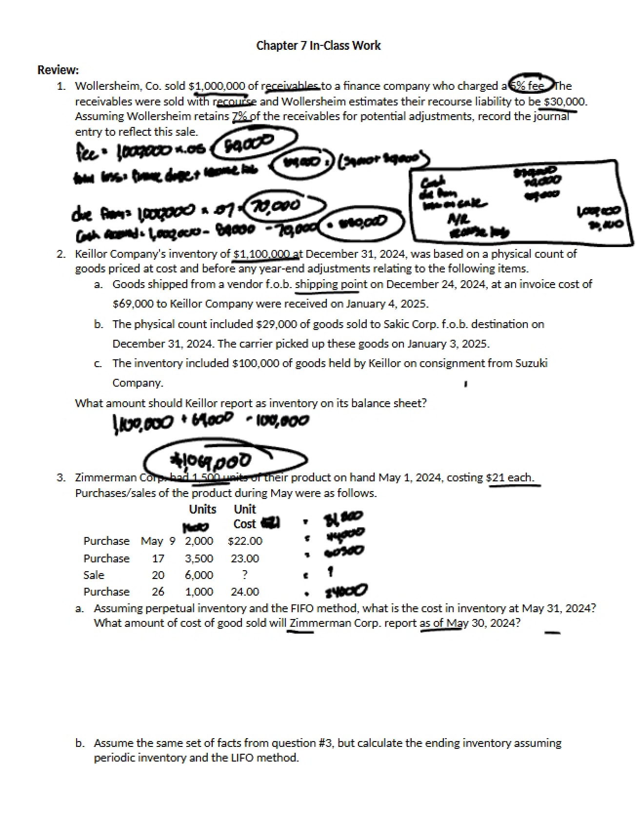 Class Work Chapter 7