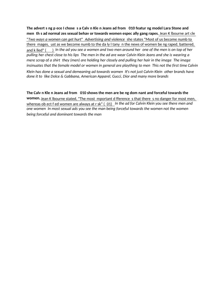 Sexualizing Women - Analysis of the 2010 Calvin Klein Ad
