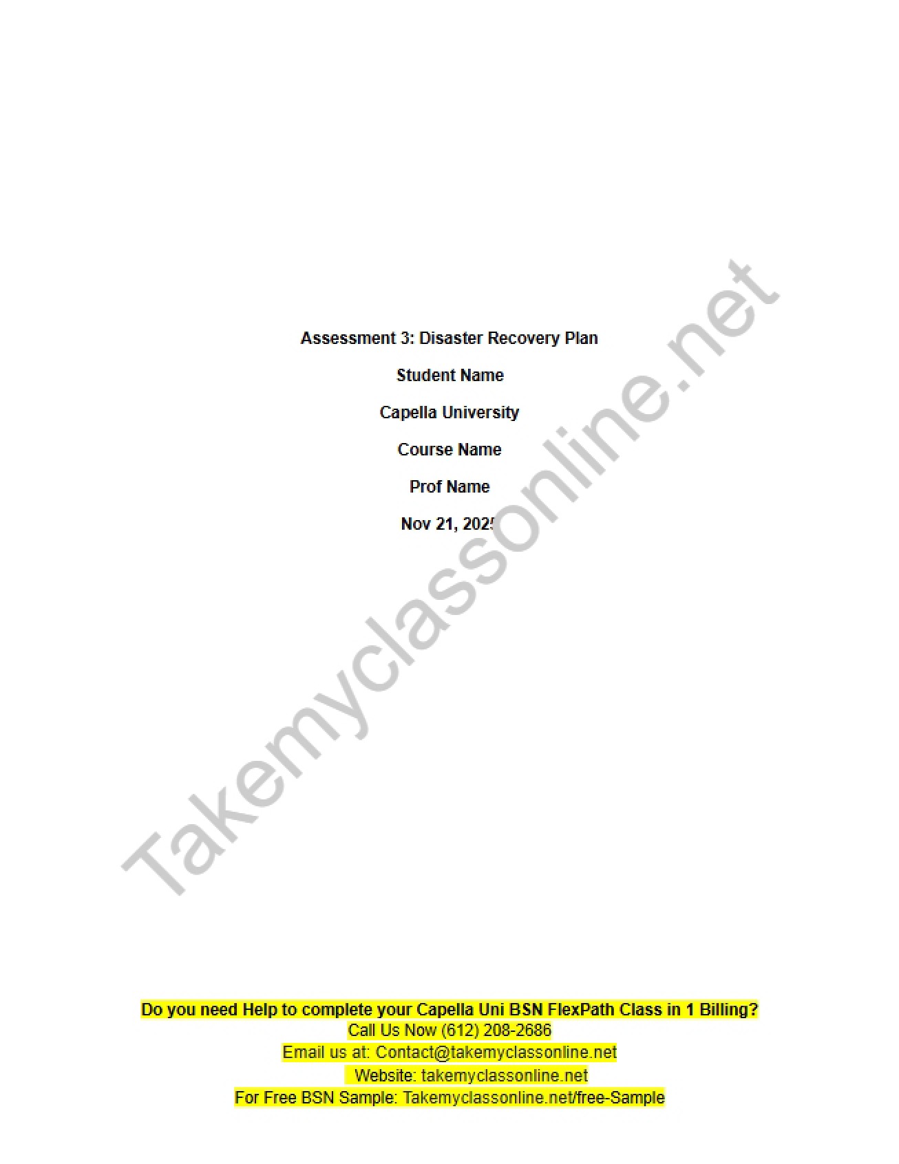 Plan for Disaster Recovery (Assessment 3)