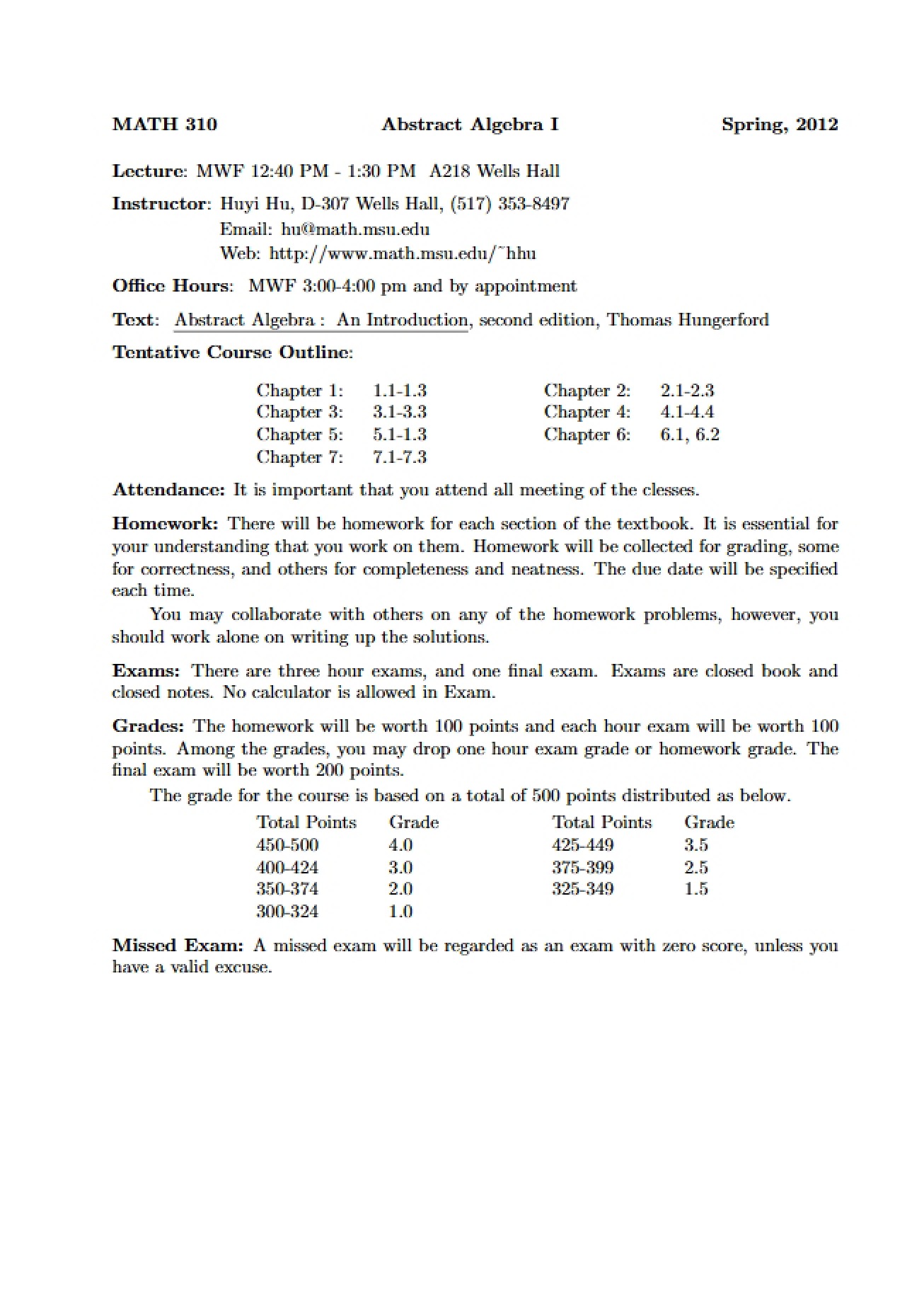 Abstract Algebra Syllabus