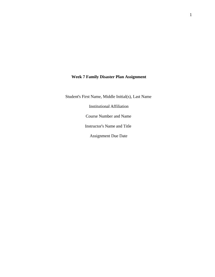 Week 7 Assignment - Family Disaster Plan