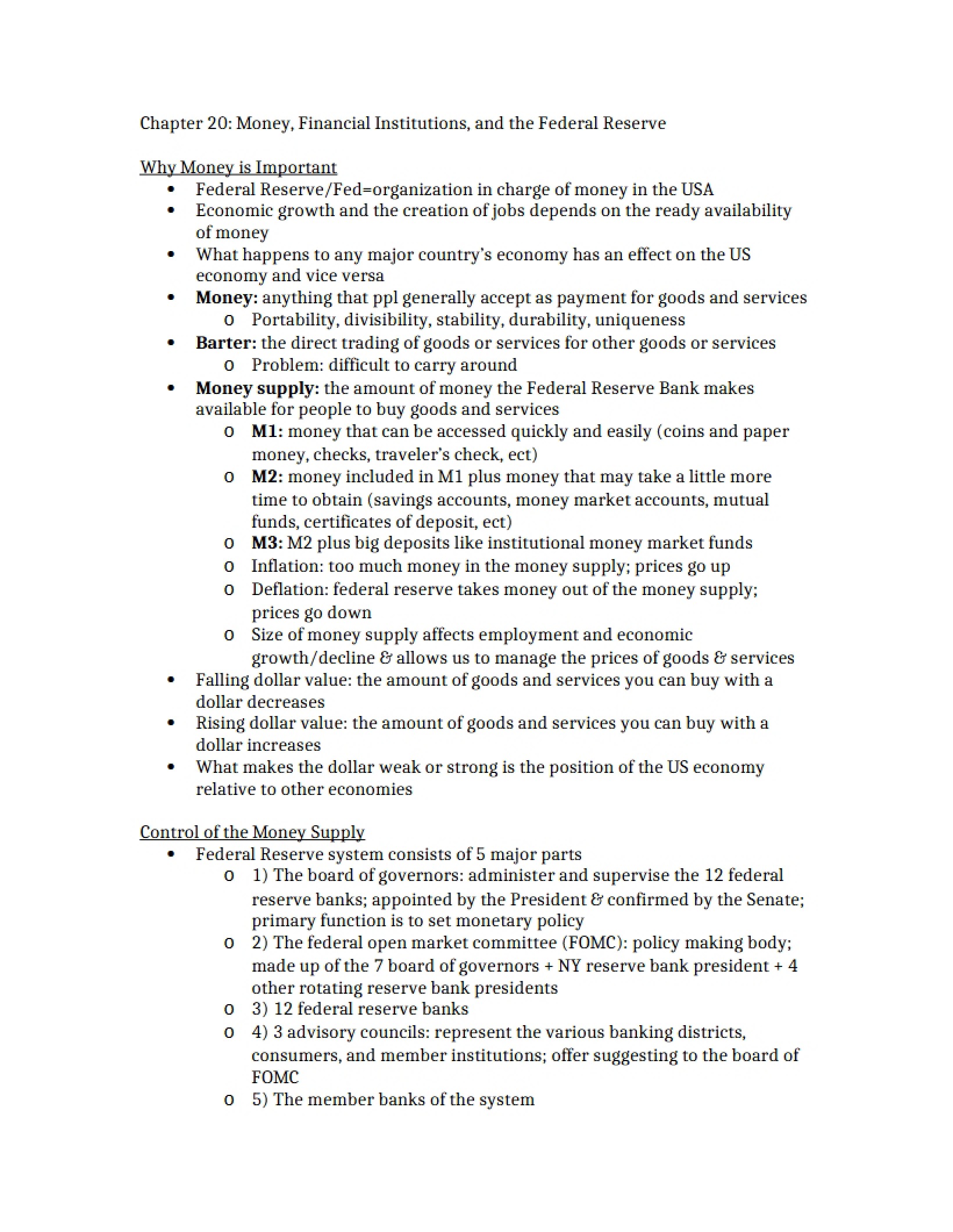 Federal Reserve, Financial Institutions, and Money (Ch. 20)