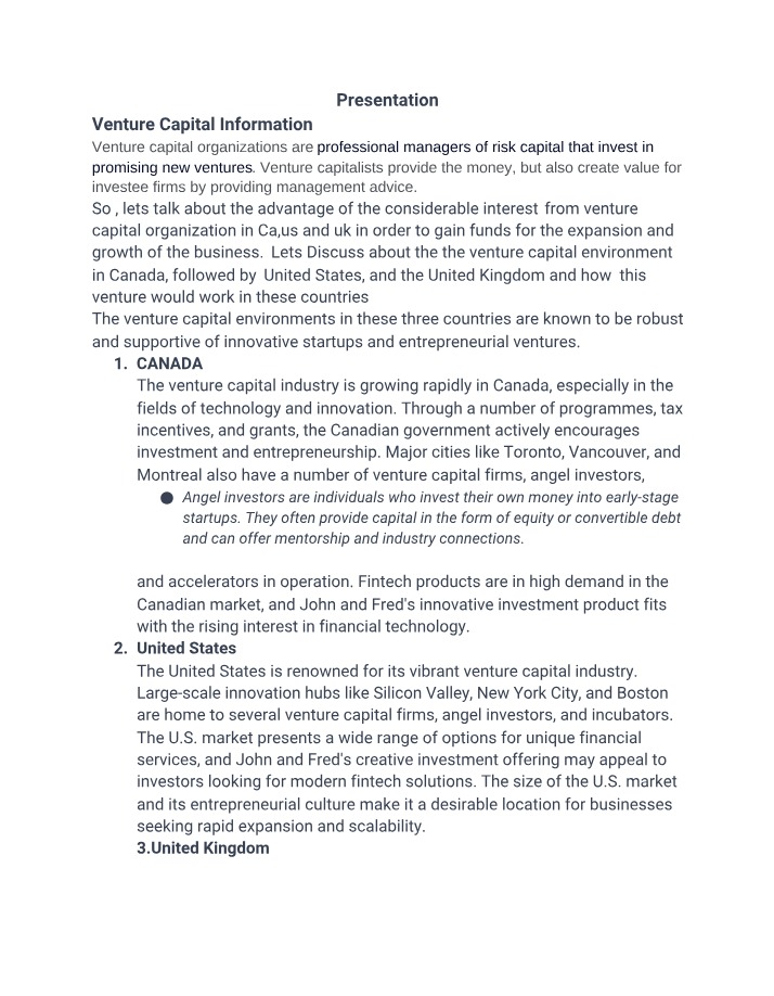 Venture Capital Environments in Canada, US, and UK