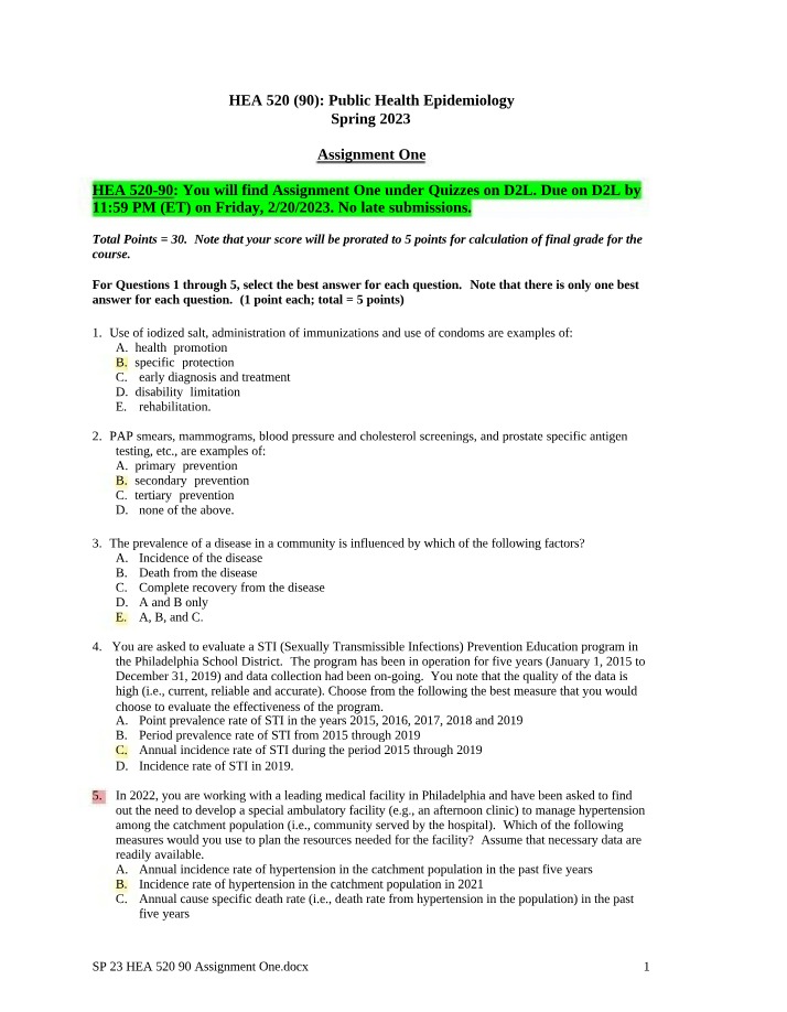 Public Health Epidemiology - Assignment 1