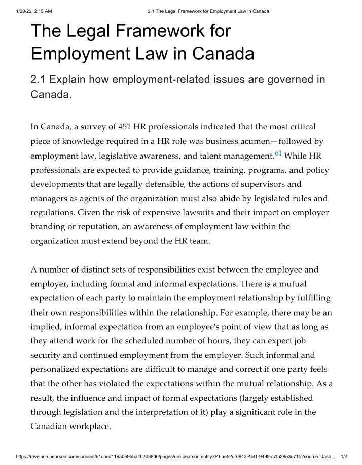 Legal Framework for Canadian Employment Law